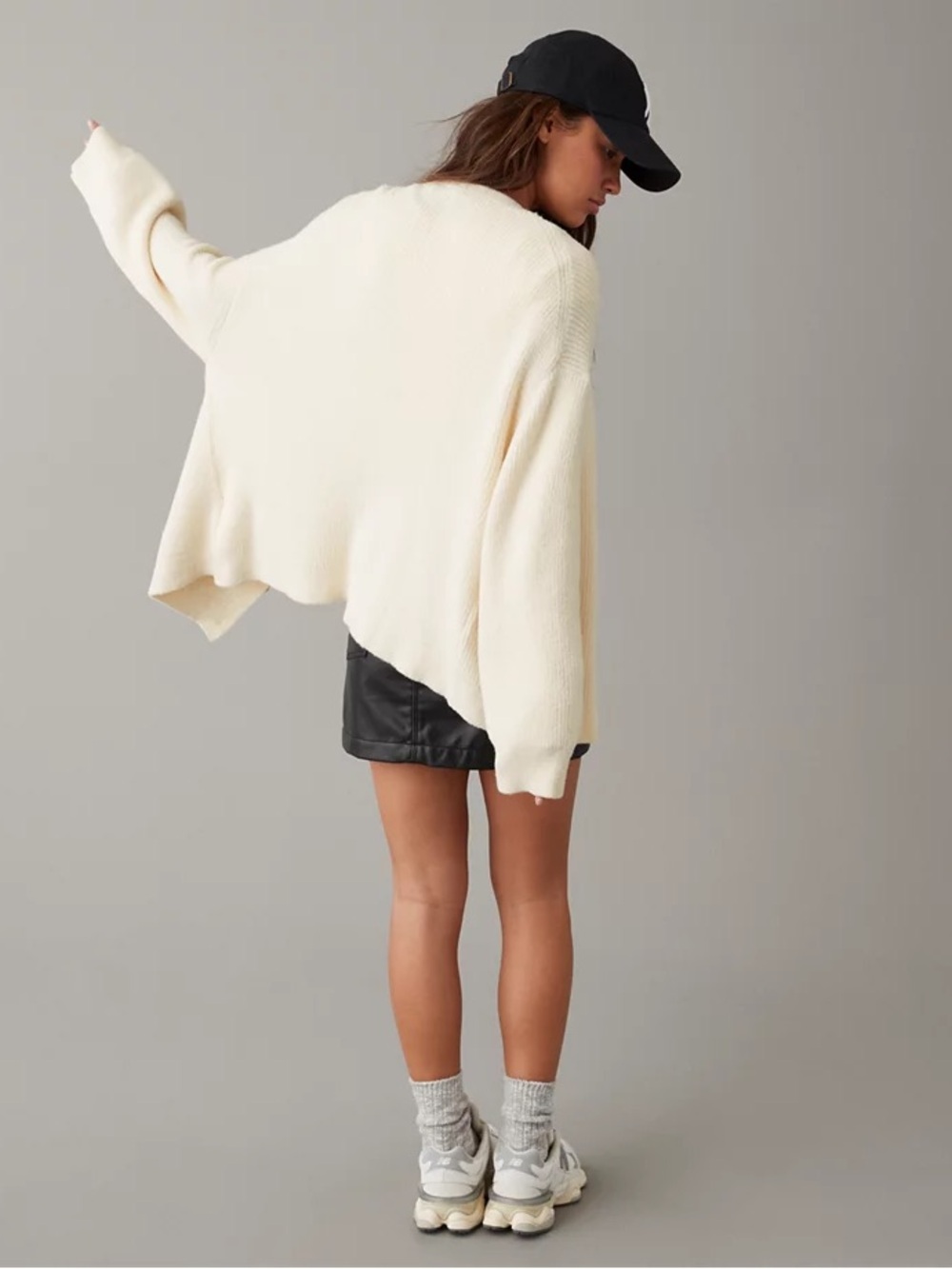 American Eagle AE Women's Sz S Cream Oversized Ribbed Button-Front Cardigan